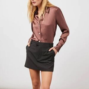 Rails Andrea Satin Button Down Top Women’s Nutmeg Brown  $218